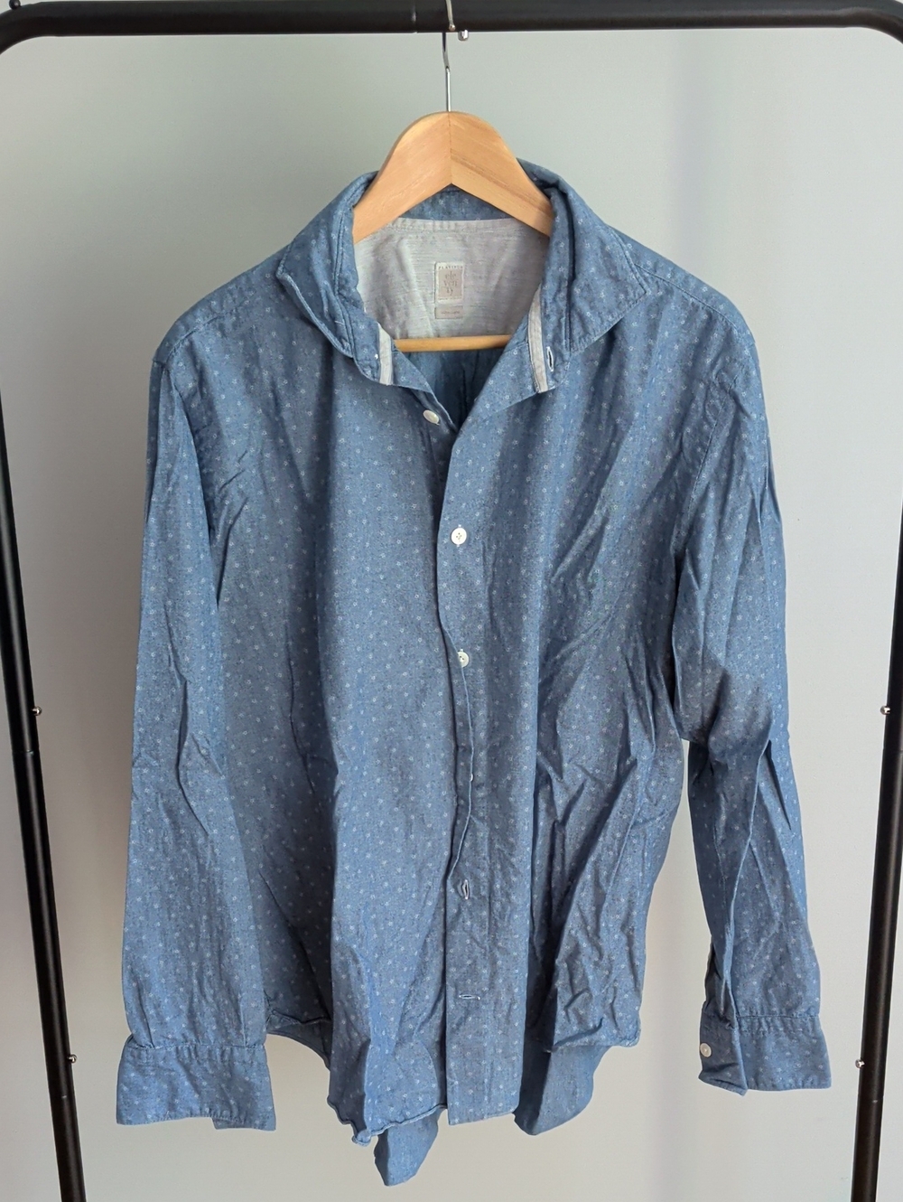 Eleventy Light Blue Micro-Dot Casual Button-Down Shirt